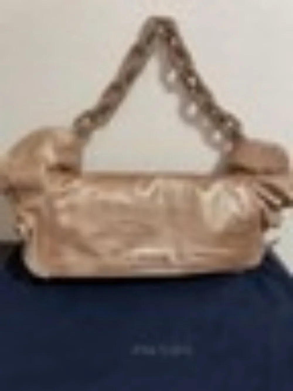 PRADA Shoulder Bag Leather Beige Gold Auth